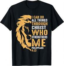 Christian I Can Do All Things Through Christ Lion Faith T-Shirt - Negro - Ver 1