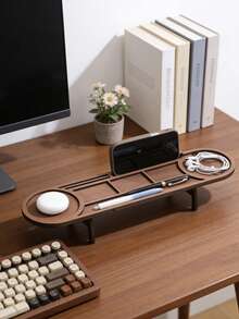 1pc Wooden Desktop Organizer Stand, Monitor Riser, Phone Holder, Desktop Storage Tray, Computer Monitor Elevated Rack, Minimalist Desk Decor, Office Supplies Organizer, Workspace Decoration, Study Desk Organizer, Keyboard Holder, Modern Desktop Storage - Style a - View 4