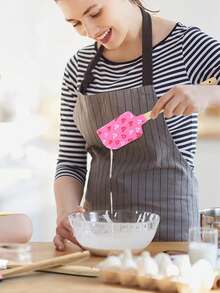 1pc Heart-Shaped Cake Spatula Set, Non-Stick Silicone Scraper, Valentine's Day Pattern, Heat-Resistant Baking & Cooking Utensil - Multicolor - View 8