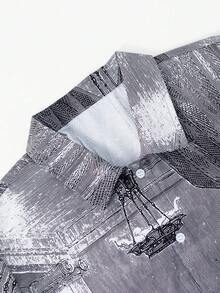 1 chiếc áo sơ mi cổ bẻ phong cách retro thường ngày dành cho bé trai (10-11 tuổi) - Màu xám đen - Xem 4