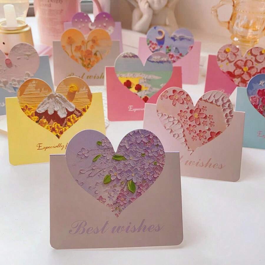 25张心形3D立体绘画贺卡，毕业典礼、生日派对、婚礼、母亲节、节日等场合的邀请卡，个性化贺卡，礼品卡，邀请函 - 款式1 - 查看 1