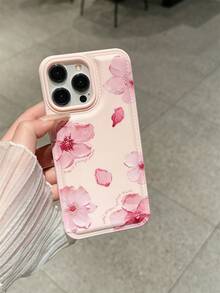 1pc Pink Floral Pattern Phone Case, Compatible With IPhone 16 Pro Max, 17/16/15/14 Plus, 13/12/11, Air And Series Models - Multicolor - View 4