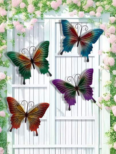 Metal Butterfly Wall Decor - 9.7" Outdoor Fence Wall Art Decor, Hanging Decoration For Garden Yard Living Room Bedroom Patio Balcony(4 Packs)