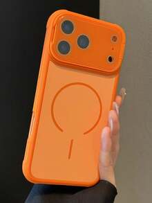 Luxury Full Body Lens Flip Stand Magnetic Matte Phone Case Compatible With IPhone 17 Pro Max 17 Pro 16 Pro Max 15 14 Pro 13 Wireless Charging Back Cover - Orange - View 2