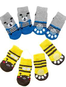 4pcs/Set Anti-Slip Warm Dog Socks, Soft & Breathable, Suitable For Small & Medium Dogs, Teddy Dogs - Multicolor - View 29