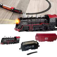 Children's Retro Steam Locomotive & Long Track Train Set - Electric Toy With Lights & Sounds, STEM Educational Gift - Multicolor - View 12