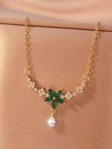 1 chiếc vòng cổ mặt dây chuyền hình giọt nước bằng pha lê Zirconia bằng đồng, món quà thanh lịch và đa năng dành cho cô ấy, thích hợp cho các ngày lễ - Vàng - Xem 11