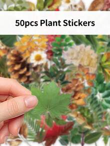 50pcs Transparent Plant Cartoon Creative Stickers DIY Guitar Luggage Refrigerator Water Cup Planner Supplies Decorative Laptop Personalization Stickers - Multicolor - View 6