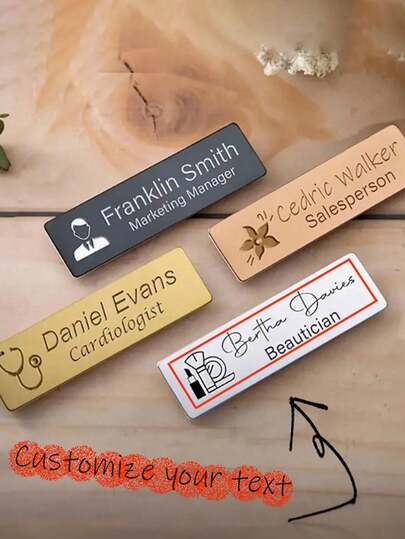 Ecuson personalizat din oțel inoxidabil cu insignă, proiectează-ți propria insignă plată cu titlul postului și sigla companiei, potrivit pentru etichetele de identificare ale angajaților la birou și la școală, plăcuțe de identificare profesionale pentru personalul hotelurilor și companiilor, ecusoane pentru personalul spitalelor și instituțiilor