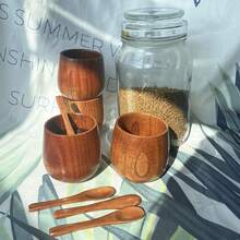 Natural Wood Cup & Spoon Set - 130ml Handcrafted Wooden Mug For Coffee, Tea, Milk, Ideal Gift - Random Color - View 6