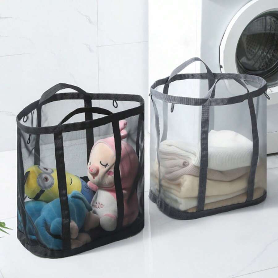 1pc Random Color Oversized Mesh Beach Bag Nylon Mesh Laundry Basket Foldable Wall-Mounted Breathable Mesh Tote Bag Storage Organizer With Large Capacity Heavy Duty Lightweight Portable Collapsible For Swimming Pool Travel Camping Summer - View 1