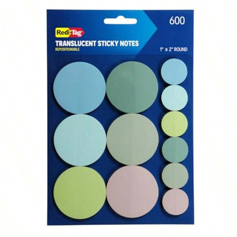 Transparent Sticky Notes 12 Pads Per Pack Circle Sticky Notes Small Sticky Tabs For Organizing 6 Pads Of 1 Inch Notes 6 Pads Of 2 Inch Notes 12 Calming Colors 1016720 - 鎮靜 - 查看 1