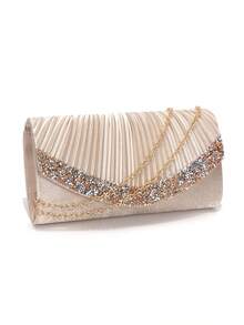 闪亮紫色女士手拿包 时尚晚宴包 派对婚礼单肩信封式设计 肩包 配有优雅水钻项链耳环手链首饰套装 婚礼新娘 - 杏色 - 查看 7