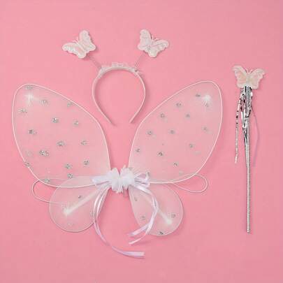 3 piezas de decoración de alas de flor coloridas, que incluyen alas, diadema y varita de hada; adecuadas para fiestas, festivales y juegos de roles de alas de mariposa, utilizadas para la decoración de diversas fiestas y como accesorios de escenario.