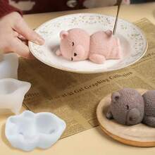 1pc White Side Lying Bear Silicone Mold, Handmade Crafts, Gypsum Graffiti, Aromatherapy Candles, Resin Ornaments, Simple Demolding, Reusable Silicone Mold. - White - Lying-on Bear - View 5