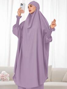 2pcs Muslim Women's Prayer Dress Set, Long Sleeve Loose Robe, Prayer Headscarf, Suitable For Festivals - 彩色 - 查看 11