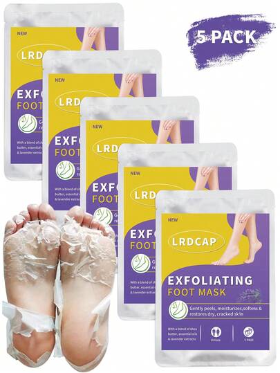 5 Paquetes de Máscara Exfoliante para Pies, Removedor de Callosidades y Piel Muerta, Máscara para Pies Secos y Agrietados, Máscara Exfoliante para Pies de Hombres y Mujeres