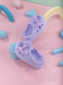 Sweet Glitter Bow Kids Sandals, Soft Sole Non-Slip Toddler Walking Shoes, Girls Breathable Beach Shoes For Summer - Purple - View 5