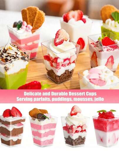 60 buc/20 seturi pahare de desert din plastic de 5 oz cu capace, parfait de iaurt/pahar de aperitiv cu capace pentru petrecere, mini pahare de desert cu lingurițe, pahare de desert pentru budincă, fructe și înghețată, articole de nuntă