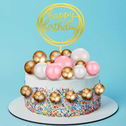 25pcs-Colorful Balls Cake Decorations Happy Birthday Cake Toppers Pink White Gold Cake Balls Cake Decorations