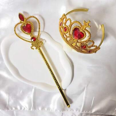 一套仙女棒和皇冠，适合成年女性，适用于派对、舞台表演，饰有塑料宝石，公主派对装饰，适合万圣节、角色扮演、圣诞节、节日礼物、婚礼装扮，也是绝佳的摄影道具。