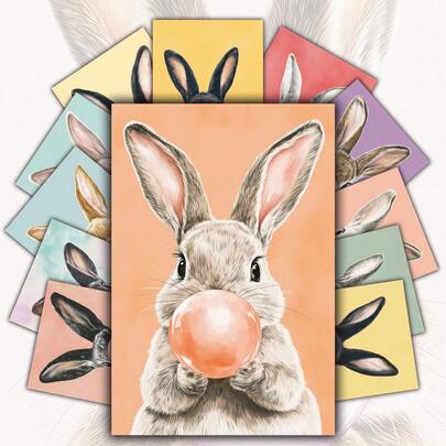 20pcs Colorful Bunny-Themed Postecards, 4x6 Inch Collectible Decorative Cards With Dopamine Color Style Rabbit Bubble Illustrations, Suitable For Scrapbooking, DIY Crafting & Teen Dorms & Photo Displays, Easter Decor