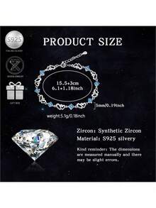 1pc Minimalist & Fashionable 925 Silver Cubic Zirconia Heart Geometric Bracelet, Suitable For Women, Ideal For Vacation, Party And Music Festival - Silver - View 4