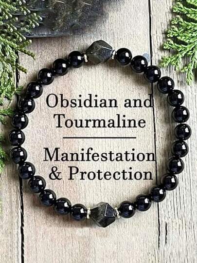 Pulsera de obsidiana y turmalina negra, joyería de manifestación y protección para hombres y mujeres, regalos para Navidad, San Valentín, cumpleaños, regalos de aniversario para hombres y mujeres