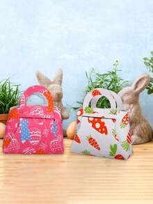 5pcs Easter Bunny Tote Bags Suitable For Teens & Adults - DIY Non-Woven Fabric Candy Bags With Fun Carrot Pattern - Perfect Gift Candy Bags! - Multicolor - View 3