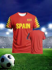 Camiseta de la Selección Española de Fútbol para Hombre - Inspirada oficialmente, transpirable, con la bandera y el escudo de armas de España, camiseta de fútbol ligera para verano, adecuada para deportes y uso casual, ajuste microelástico, ropa para aficionados, ideal para partidos y uso diario. - Blanco - Ver 3