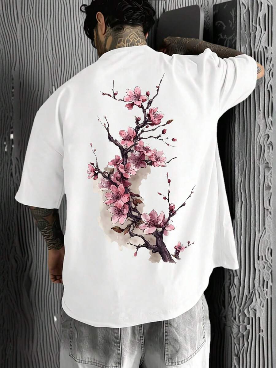 男士圆领短袖字母印花休闲T恤 - 白色 - 查看 1