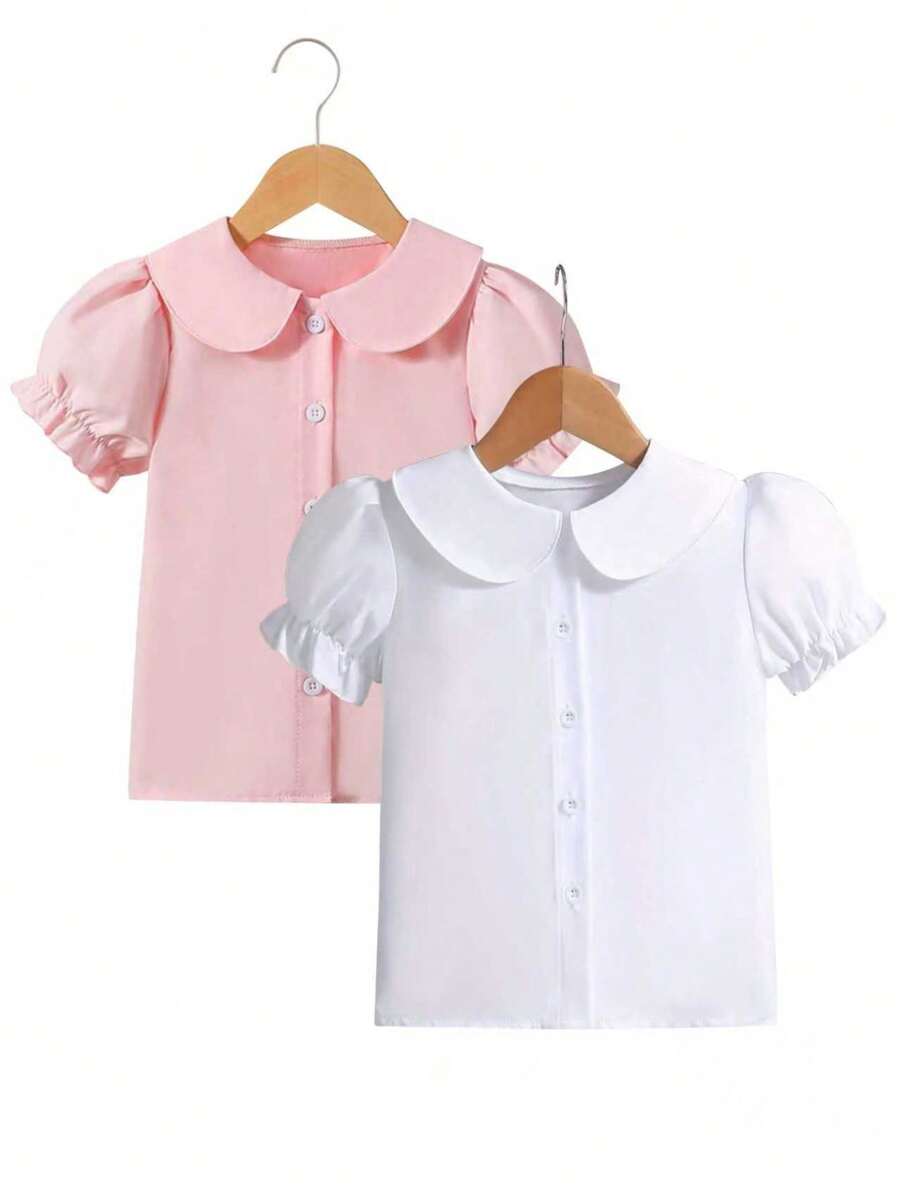 Áo sơ mi trắng cài cúc tay phồng kiểu dáng sinh viên dành cho bé gái, mùa xuân/hè. - trắng - Xem 1