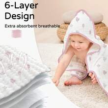 Hooded Towels Newborn 1Pack Muslin Organic Cotton Bath Towel With Hood Babies, Infant, Toddler And Kids,  Soft And Absorbent Newborn Essential - 粉紅色 1 件 - 查看 6