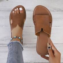 Dép lê nữ mùa hè kiểu retro họa tiết hình học khoét rỗng, dép sandal đế bằng tối giản đi biển. - màu nâu - Xem 13