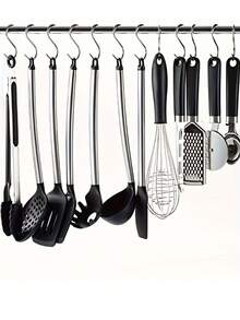 10pcs Stainless Steel S-Shaped Hooks | Multi-Purpose Metal Hooks, Suitable For Kitchen, Bathroom, Clothing - Multicolor - View 6