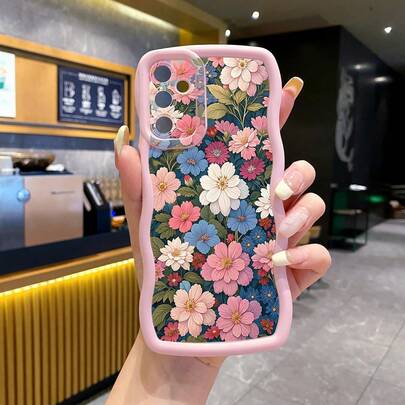 1个油画花卉图案防震波浪手机壳，UV印刷，适用于三星Galaxy/摩托罗拉/安卓机型