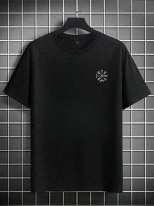 Camiseta de manga corta holgada con estampado de moda para hombres SU ER |   Diseño exquisito |   Esencial de verano |   Fácil de combinar, mostrando tu estilo - Negro - Ver 4