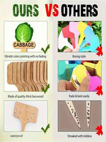15pcs Wooden Garden Plant Labels, Minimalist Cartoon Plant Pattern, Suitable For Indoor/Outdoor Potted Plants Decoration, Reusable Markers, Essential For Gardening Enthusiasts, Holiday Gift, Home Decor - A - View 5