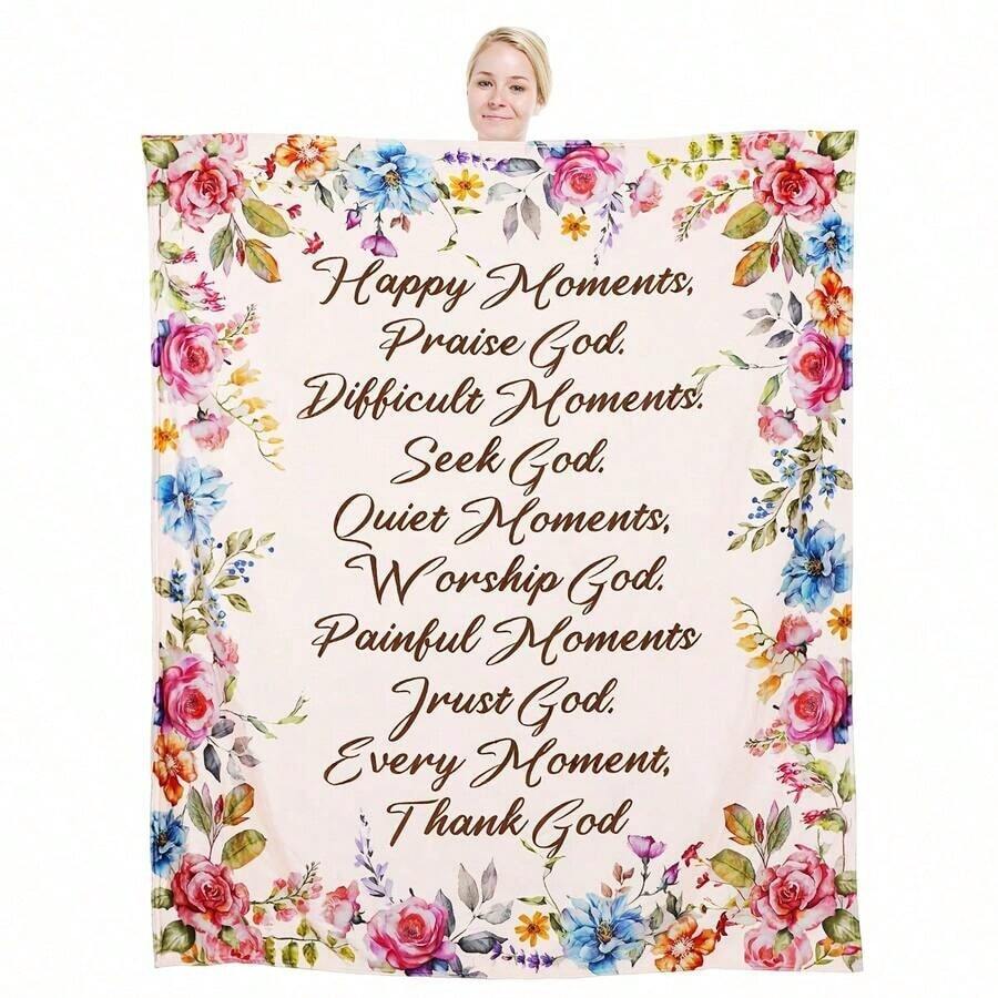 1pc Christian Bible Verse Blanket - Soft Pink Flannel Prayer & Scripture Bedspread With Psalms, John 3:16 - All-Season Spiritual Gift For Women & Men, Baptism, Weddings, Church Events - Machine Washable Religious Bedding, Cozy Flannel Blanket - Multiple Sizes Available, Ultra Soft For Sofa/Bed, Winter Necessity - 如圖所示 - 查看 1