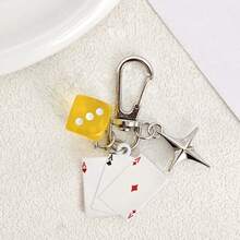1pc Creative Dice & Playing Card Keychain, Backpack Charm, Fashion Accessory, Bag Pendant - Multicolor - View 9