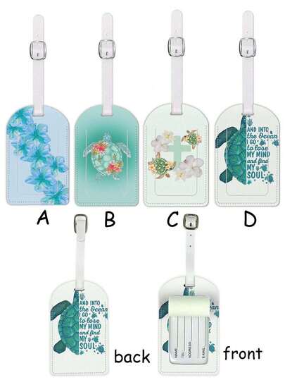 1个水彩海龟图案皮革行李牌，防水，旅行配件，适用于行李箱和邮轮，带姓名卡，防止丢失，旅行必备