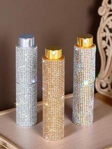 1 Perfume Spray Bottle, Diamond-Encrusted Perfume Spray Bottle, 10ml Perfume Bottle, Fully Diamond-Covered, Portable Perfume Atomizer, Storage Bottle, Bottom-Fill Design, Built-In Pump Head, Refillable Spray Bottle, Portable Cosmetic Bottle, Suitable For Home Goods, Travel Essentials, Birthday Gifts, New Year Presents, And Women's Fashion Accessories! - Silver - View 2