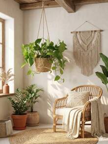 Giỏ treo đan macrame, giá đỡ chậu hoa treo trong nhà và ngoài trời, giỏ đựng cây cảnh, đồ trang trí sân vườn. - phẳng - Xem 3