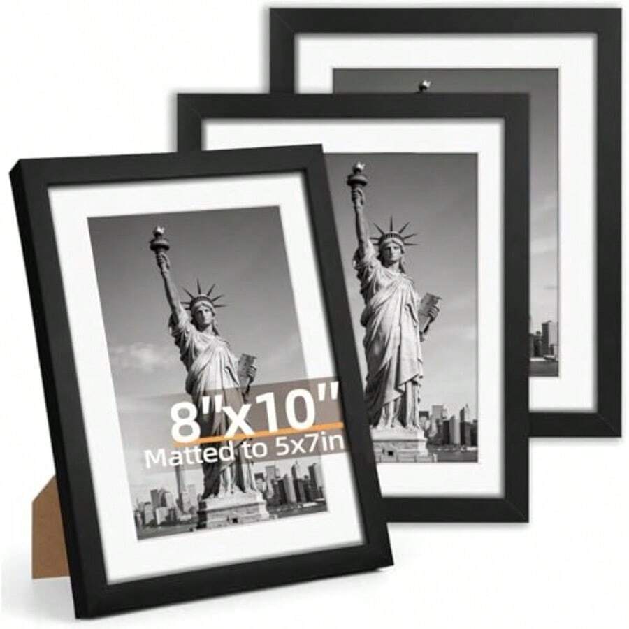 8x10 Picture Frame Set Of 3 Display Pictures 5x7 Wit Mat Or 8x10 Wiut Mat Poto Fr   Mounting Or Table Top Display Black - Black - View 1