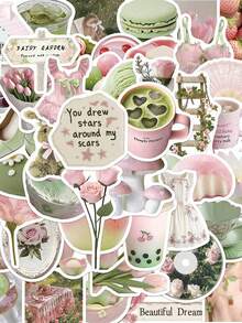 50pcs Early Summer Maiden Dream Stickers Aesthetic Vibes For Journal, Phone Case, Tablet, Water Bottle, Desk, Helmet, Bike, Luggage, Waterproof Decals - Multicolor - View 3