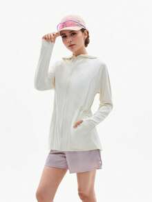 TECTOP Áo khoác chống nắng UPF100+ dành cho nữ, thoáng khí, thiết kế có mũ trùm đầu và dây rút, có lỗ xỏ ngón tay để bảo vệ mặt và tay, thích hợp cho mùa xuân/hè. - trắng - Xem 4