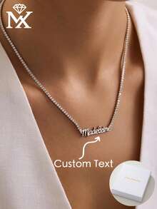 Custom Name Tennis Chain Necklace, Personalized Dainty Christmas Necklace, Cubic Zirconia Necklace, Anniversary Gift Necklace, Bridal Gift - Multicolor - View 3