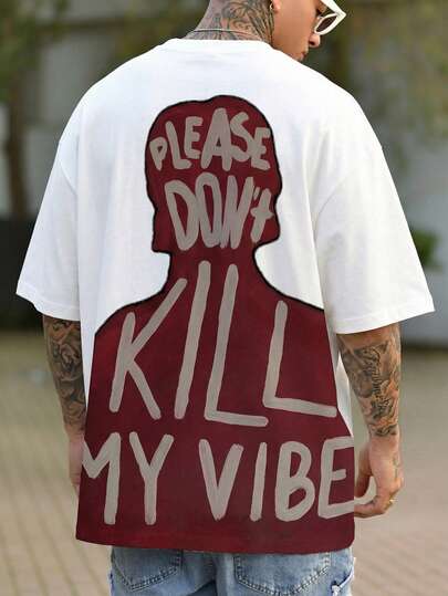 男士宽松圆领印花短袖T恤，夏季休闲街头风