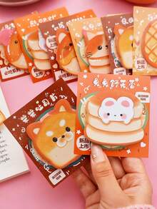6pcs Cute Animal & Food Shaped Memo Pads, Cartoon Bread Design Sticky Notes, Children Memo Paper - Multicolor - View 4