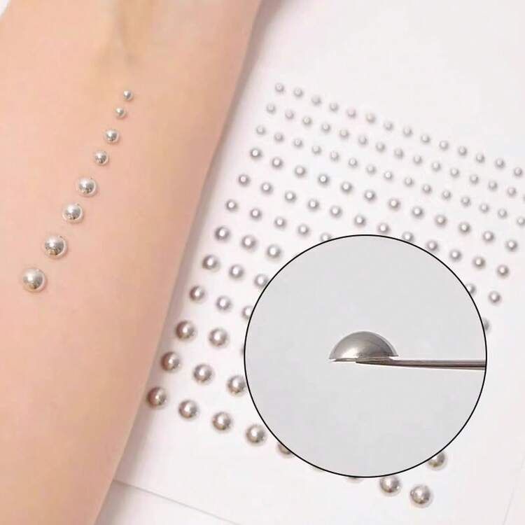 165pcs (3-6mm) Fake Lip Rings, Nose Rings, Eyebrow Rings, Makeup Stickers, Eye Stickers, Edgy Chic Style - Silver - View 2